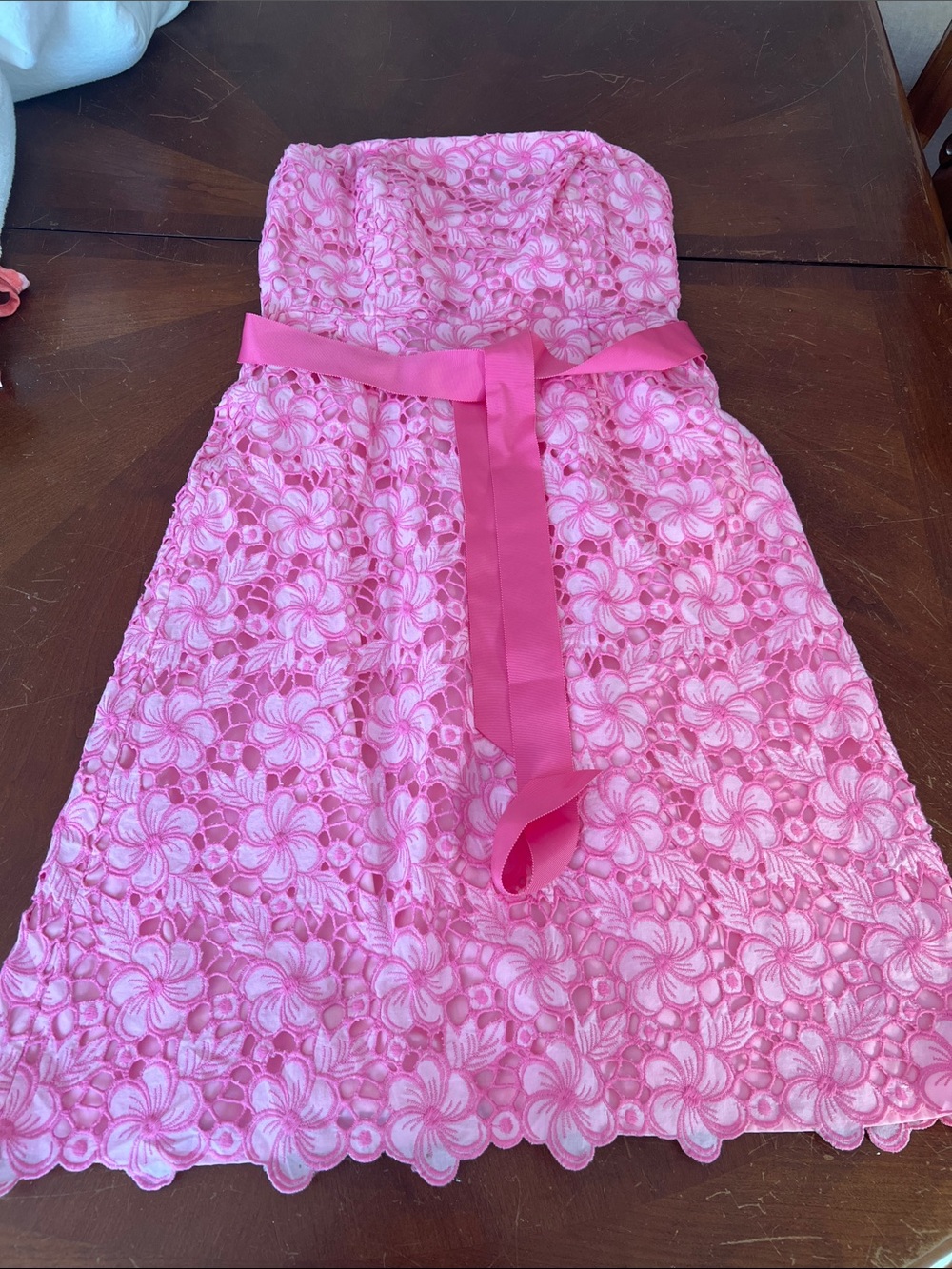 Lilly Pulitzer Pink Floral Lace Strapless Dress with Sash size 4